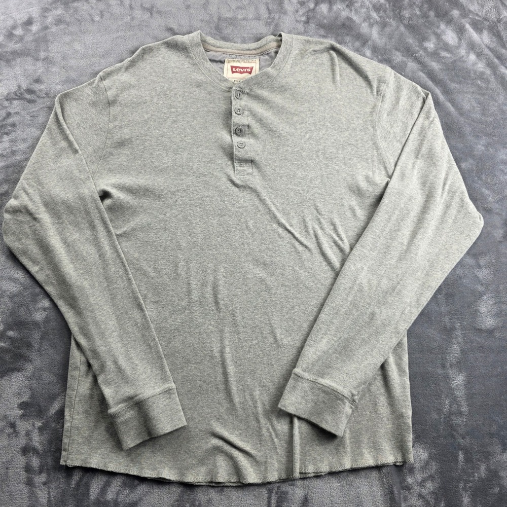 Levi's Henley Shirt Men Large Gray Long Sleeve 4-Button Cotton 3LMLK049